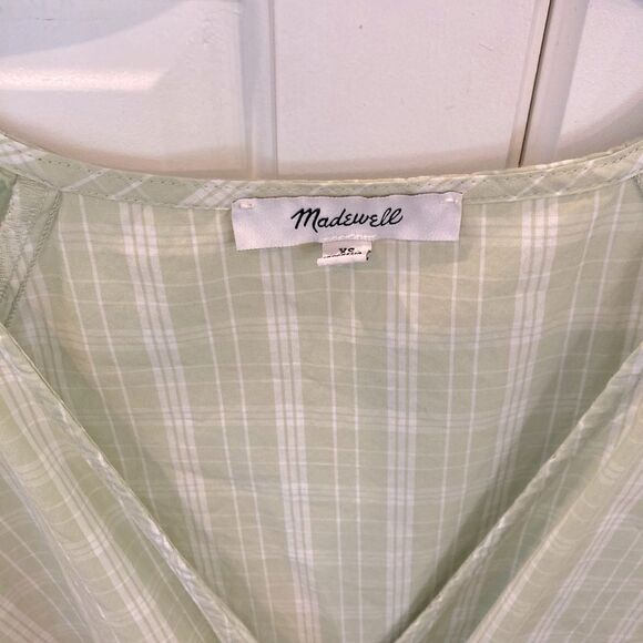 Madewell 100% Cotton Sage Green Plaid Cottage Core Puff Sleeve A-Line Dress XS - Picture 6 of 12
